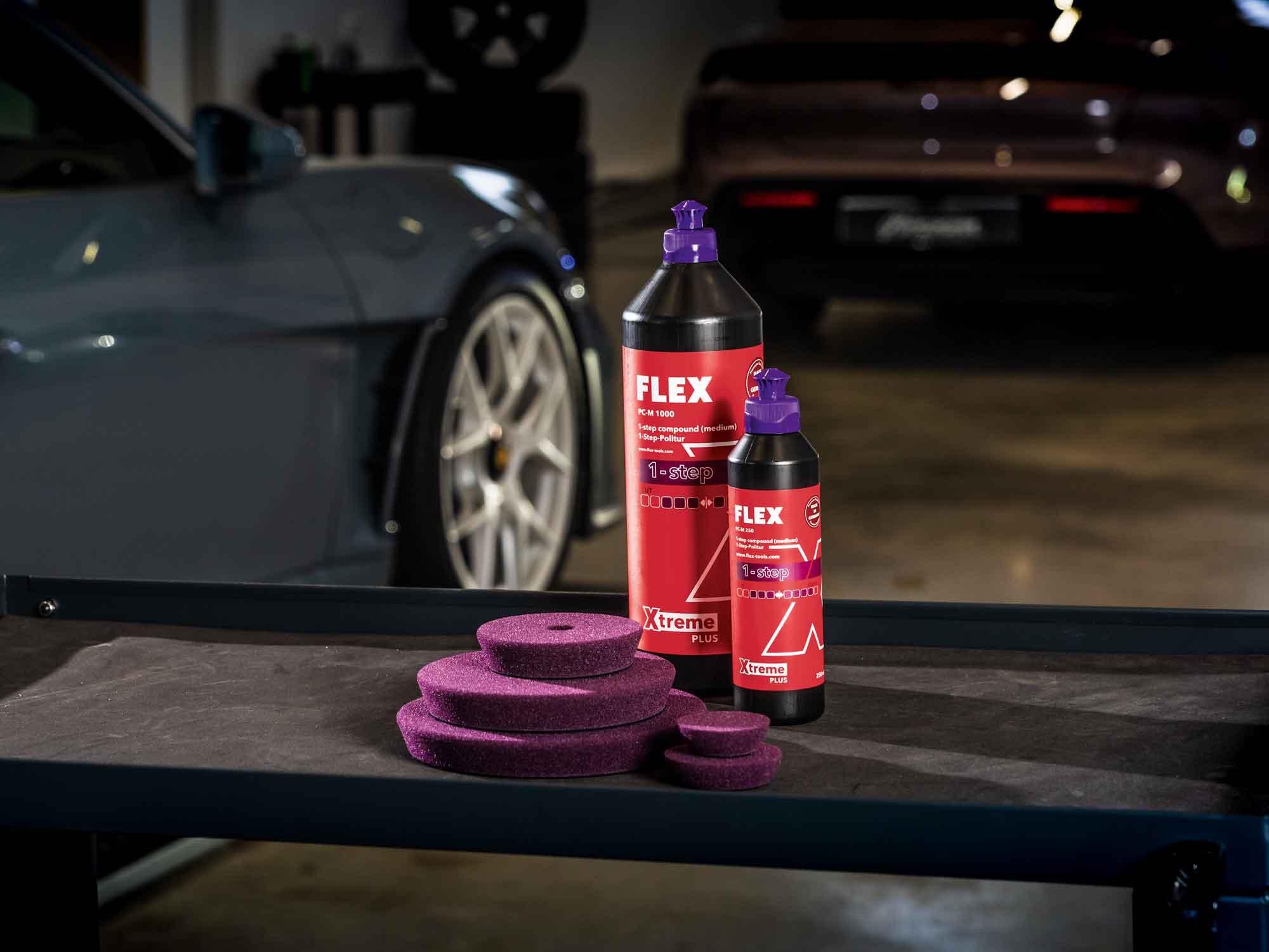 FLEX polish and pads for 1-step preparation in professional detailing halls