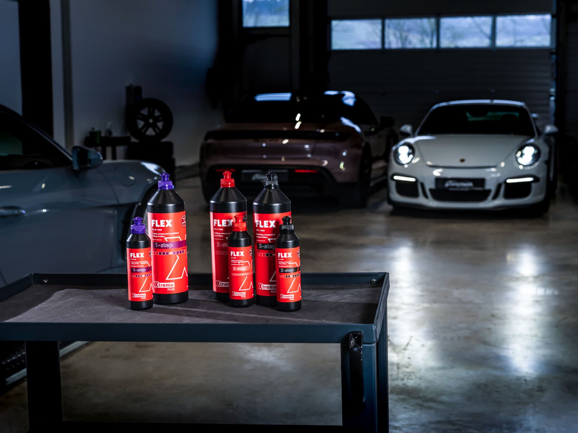 FLEX polishing system polish in small and large bottle in detailing hall