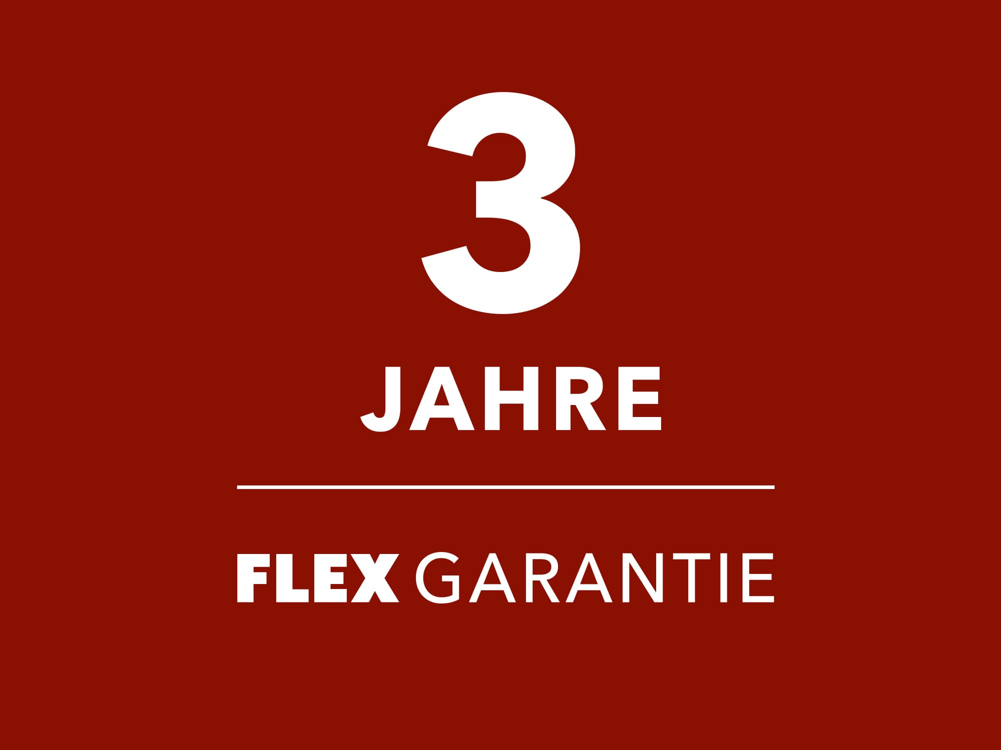 Logo 3-Jahres-Garantie bei FLEX auf rotem Hintergrund